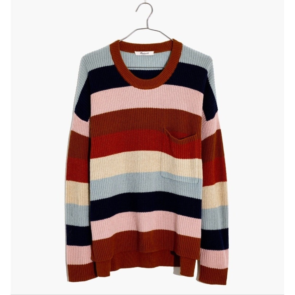 Madewell Women's Size Small Thompson Pocket Pullover‎ Sweater Rainbow Stripe